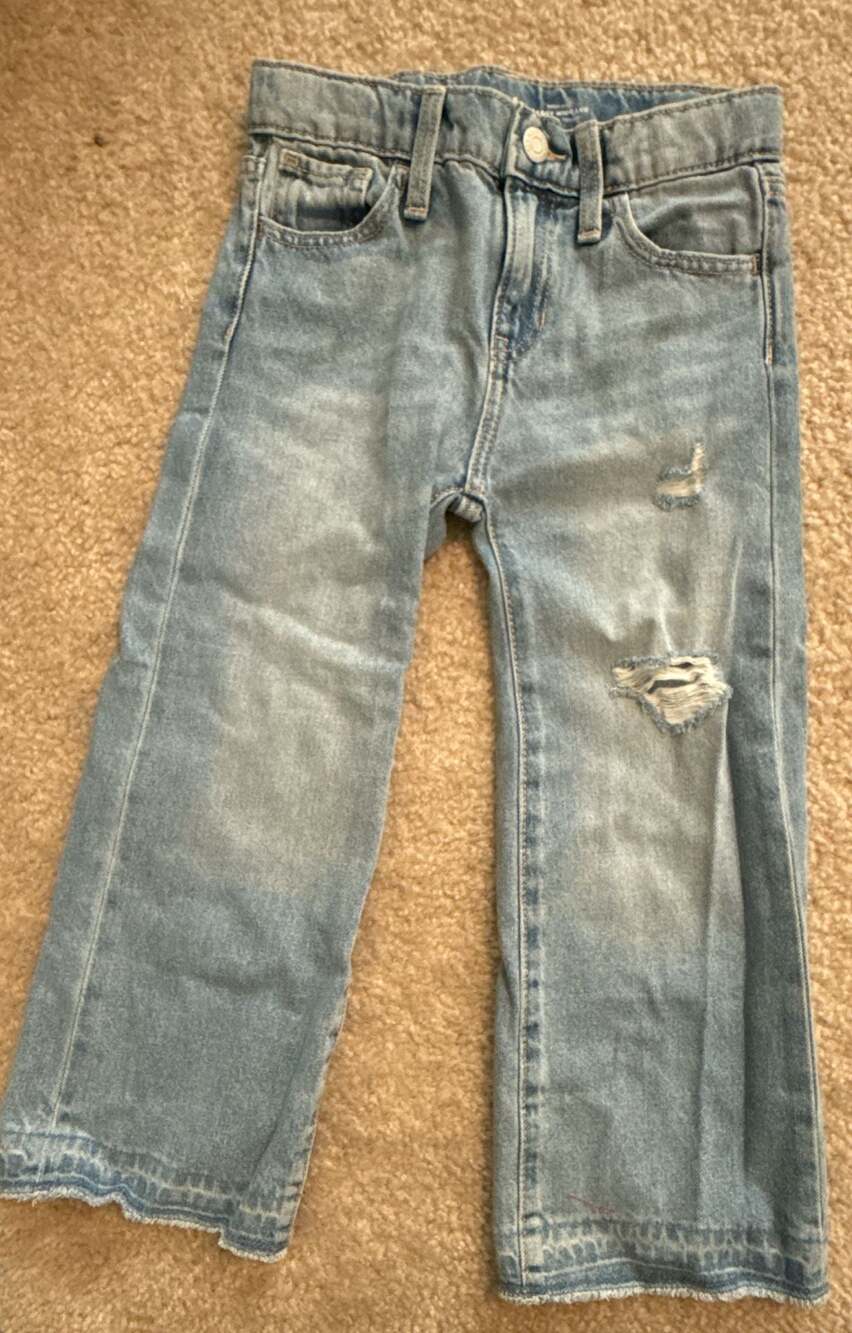 Old Navy Girls High-Rise Baggy Wide Leg Distressed Jeans Size 6